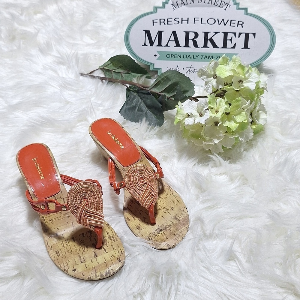Orange Liz Claiborne 8.5 sandles with cork look heel